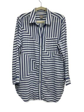 Chico's Poplin button down Tunic Blue and White Striped Women’s Shirt